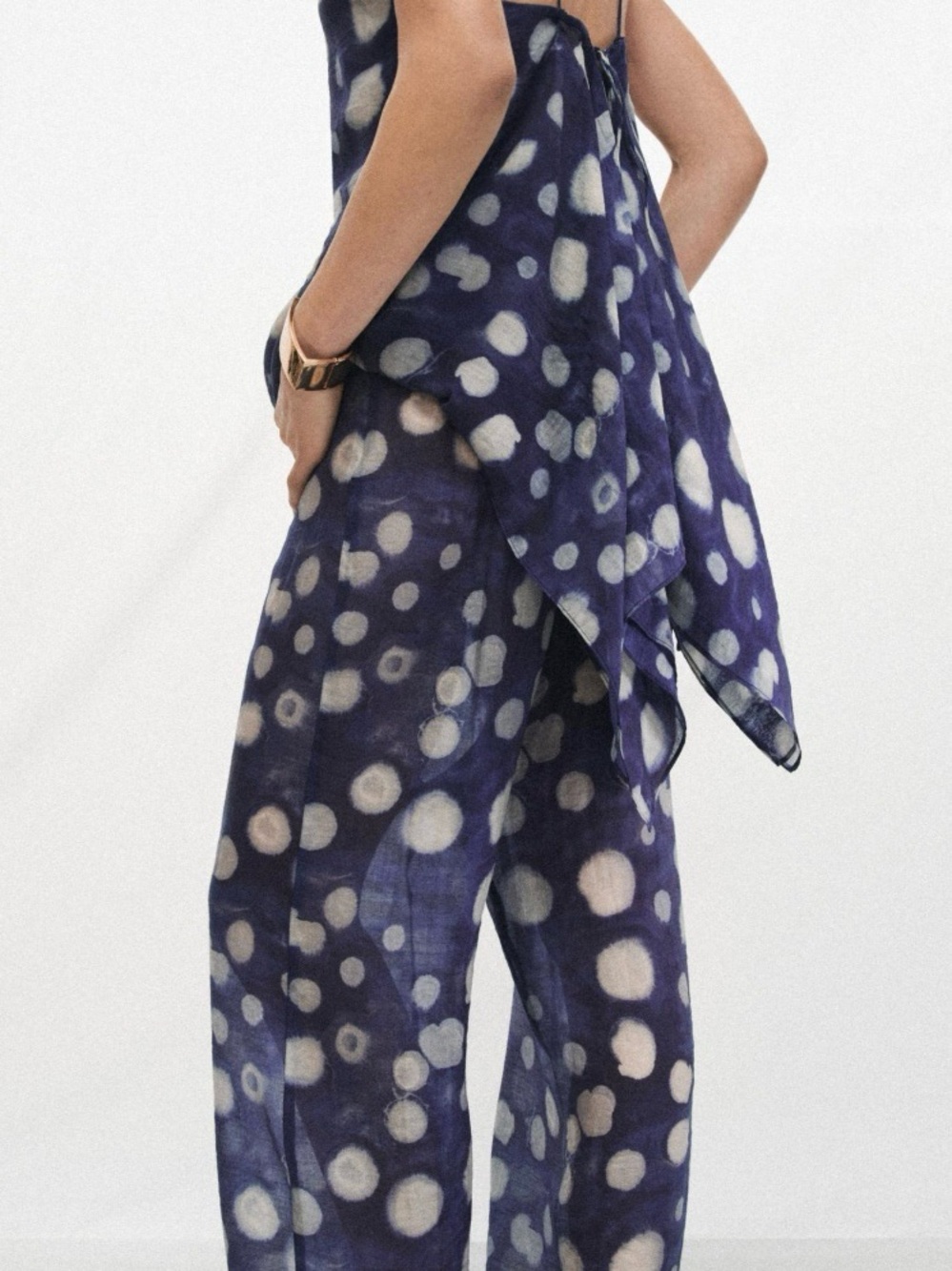 Zara Navy and White Polka Dot Tie Open Back size:XS